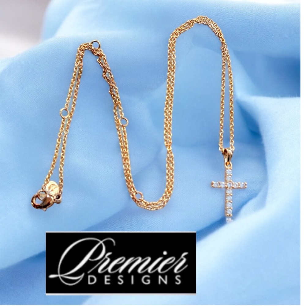 Premier Designs Rhinestone Cross Necklace Adjustable Chain 16" to 20" - Picture 14 of 15